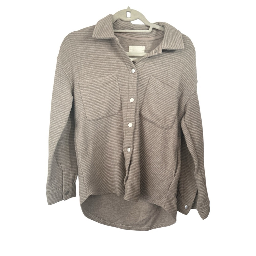 Thread & Supply Beige Ribbed Button Front Shacket Shirt Jacket Size Small